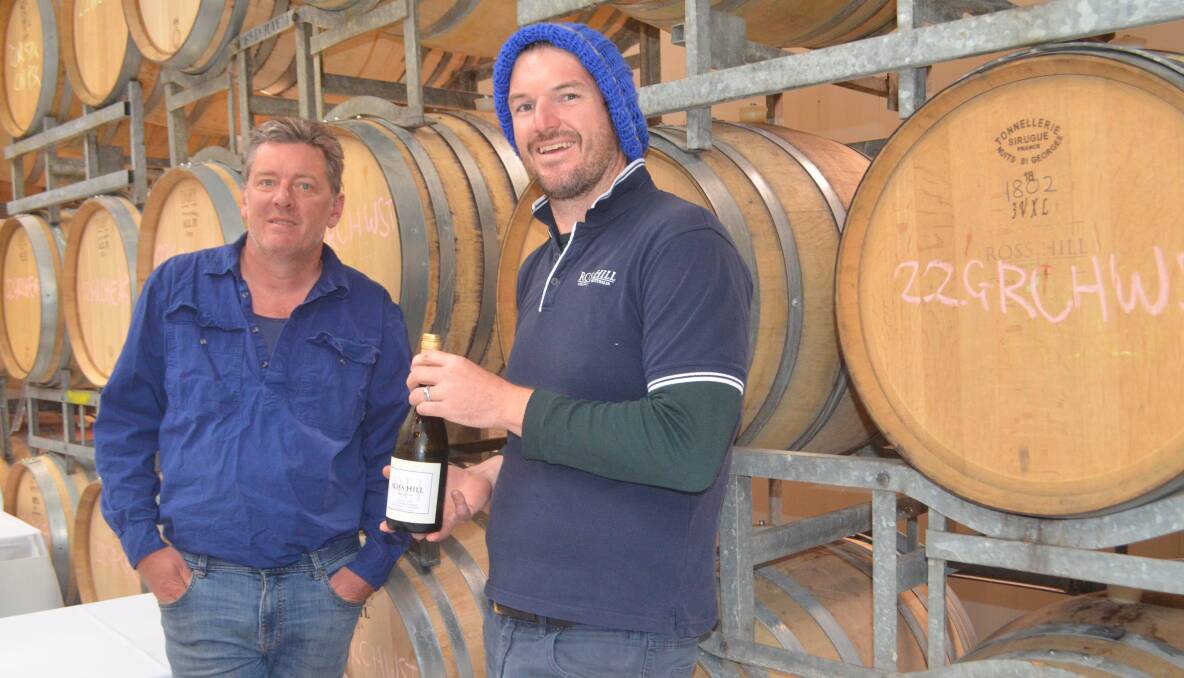 LONDON SUCCESS: Owner James Robson and winemaker Luke Steele with Ross Hill's 2019 Pinnacle Series Chardonnay.