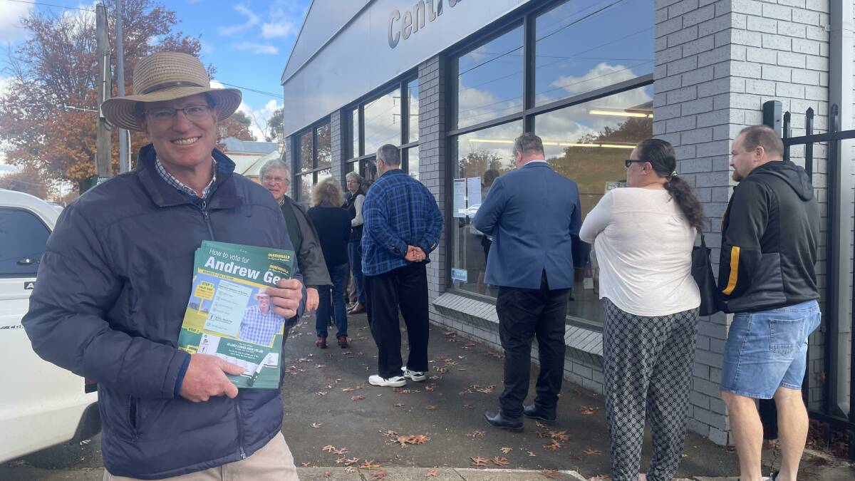 COUNTDOWN: Member for Calare Andrew Gee outside Orange's pre-polling venue. Pre-polling looks popular with voters with a queue outside the Endsleigh Avenue office.