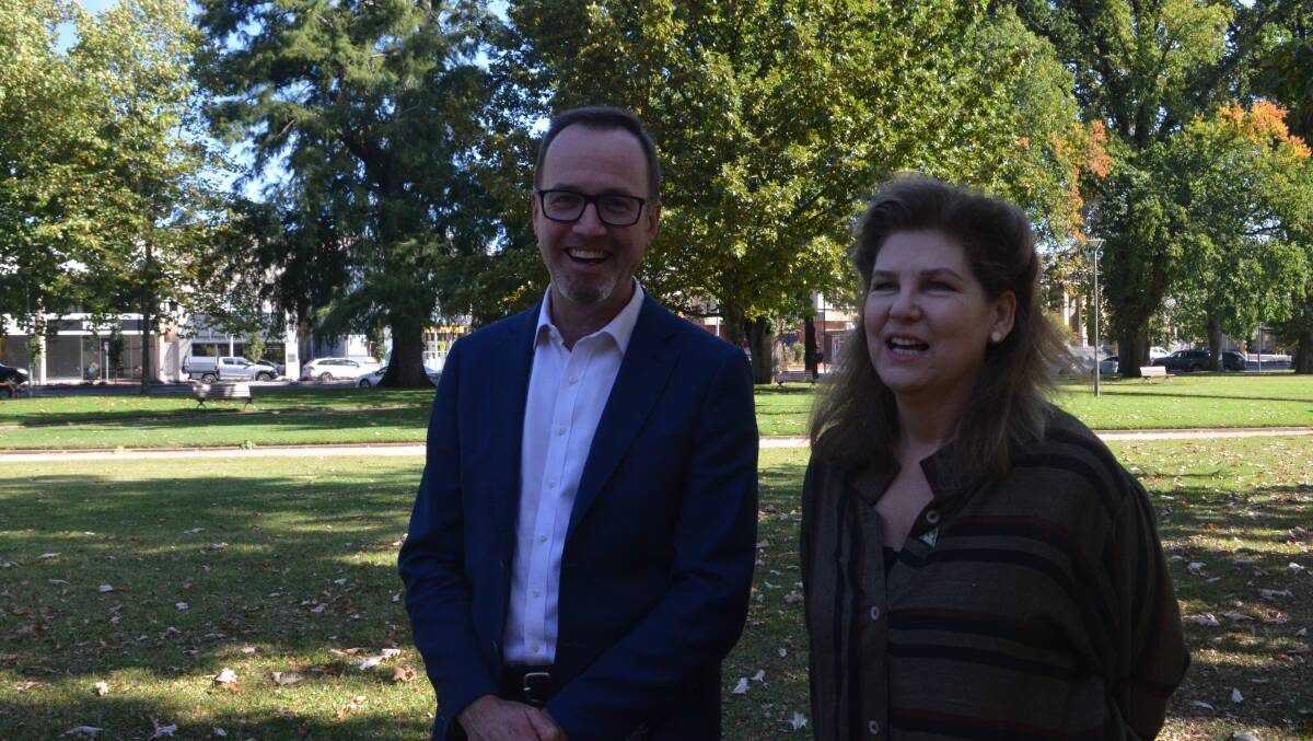 Greens candidates David Shoebridge and Kay Nankervis in Robertson Park on Wednesday.
