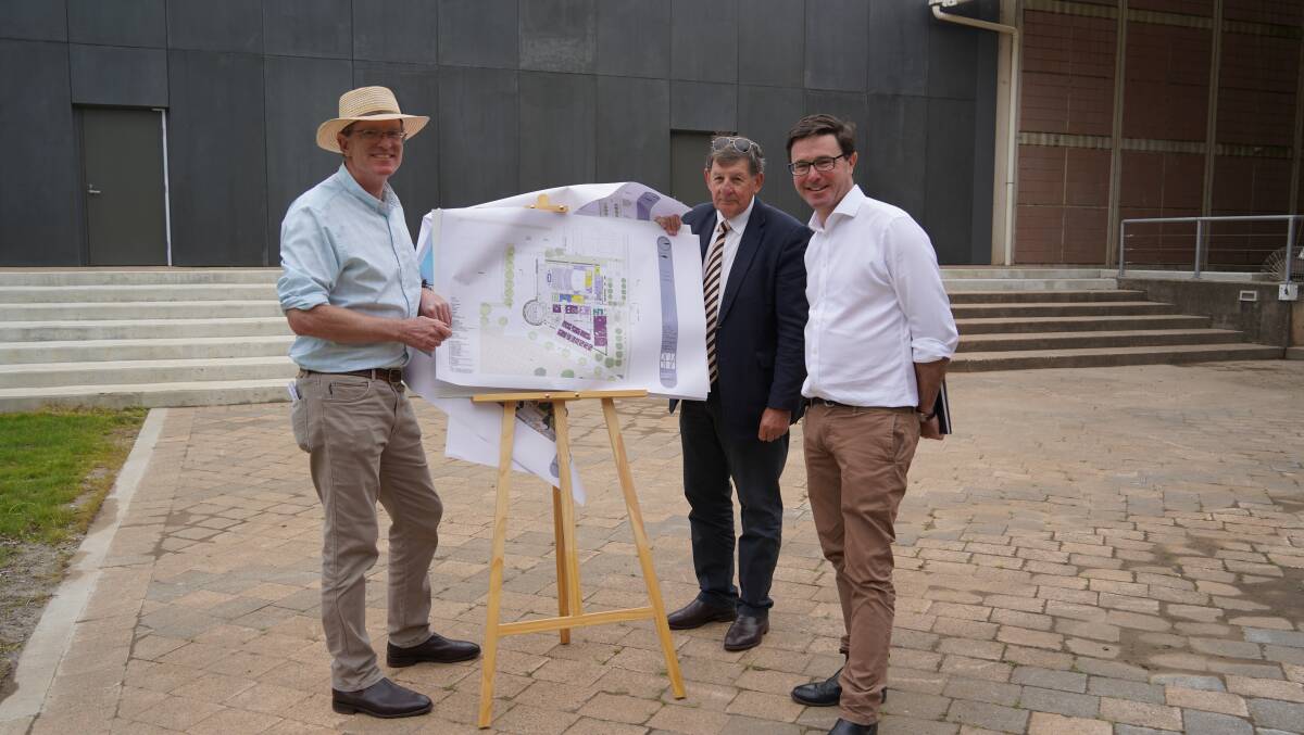 GOOD PLAN: Member for Calare Andrew Gee, Mayor of Orange Reg Kidd and Minister for Agriculture and Deputy Leader of the National Party David Littleproud at yesterday's $10m funding announcement. Photo contributed.