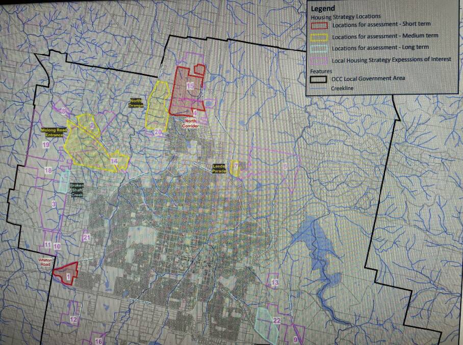 NORTHERN EXPOSURE: Orange City Council has identified pockets of land for the city's expansion. The red shaded area is locations for assessment in the short term, and yellow for medium term.