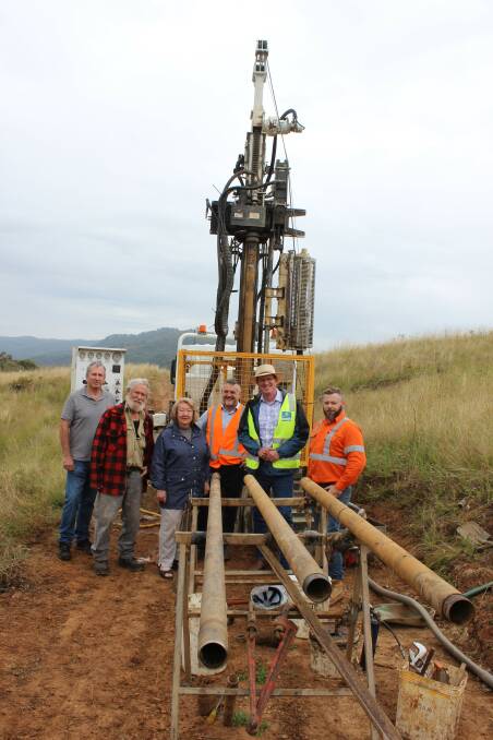 ON SITE: Former resident Noel Fitzgerald, landowners Rick Burns and Vivien Bowman, Ray Kearns from Mid-Western Regional Council, Andrew Gee MP, and Engineering Geologist Craig Green. Photo contributed