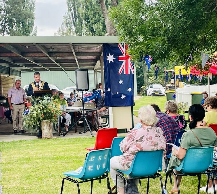 MEMORABLE: Mayor of Cabonne, Cr Kevin Beatty addressed the crowd in Molong during his Australia Day speech that covered 'reflect, respect, celebrate' theme and shire's strength. Photo: EMILY GOBOURG.
