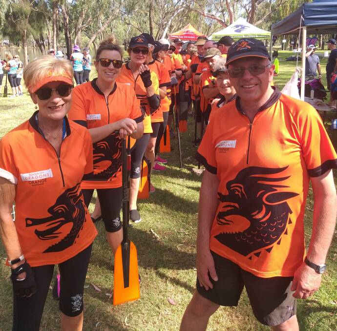 DRAGONS IN FORBES: Crew members Susie Garton, Jade Crim, Catherine Rainger, Chris Doucas, Kerry Madden and Phil Lambert lining up to race. Photo: CONTRIBUTED.