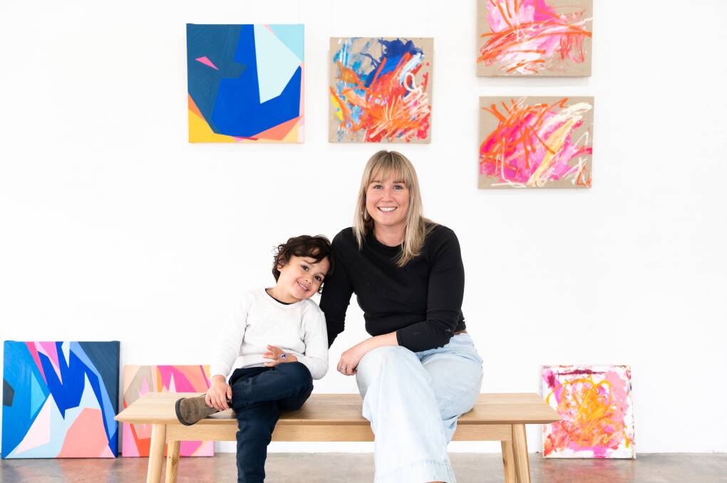 BLOOD: Four-year-old Magnus Young-Holborow and his artistic mum, Madeline Young collaborate to bring joint exhibition 'BLOOD' to Young's The Corner Street Gallery for its eight birthday. Photo: MONIQUE LOVICK.