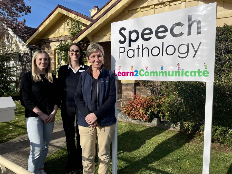 Jessica Mitchell on student placement, with Learn2Communicate speech pathologists, Stephanie Gibb and Karen Trengove. Picture by Emily Gobourg.
