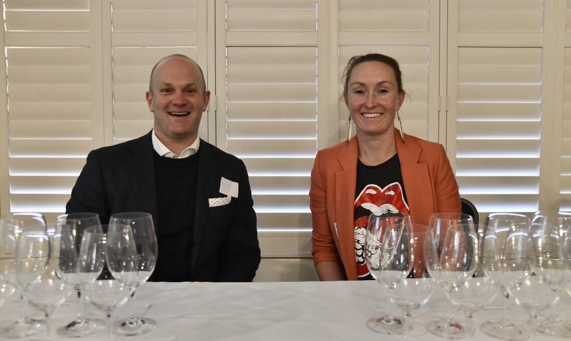 Foundation Viticulture's Nick Dry with ChaLou Wines' Nadja Wallington during Wednesday's Chardonnay Classic Masterclass in Orange. Picture by Carla Freedman.