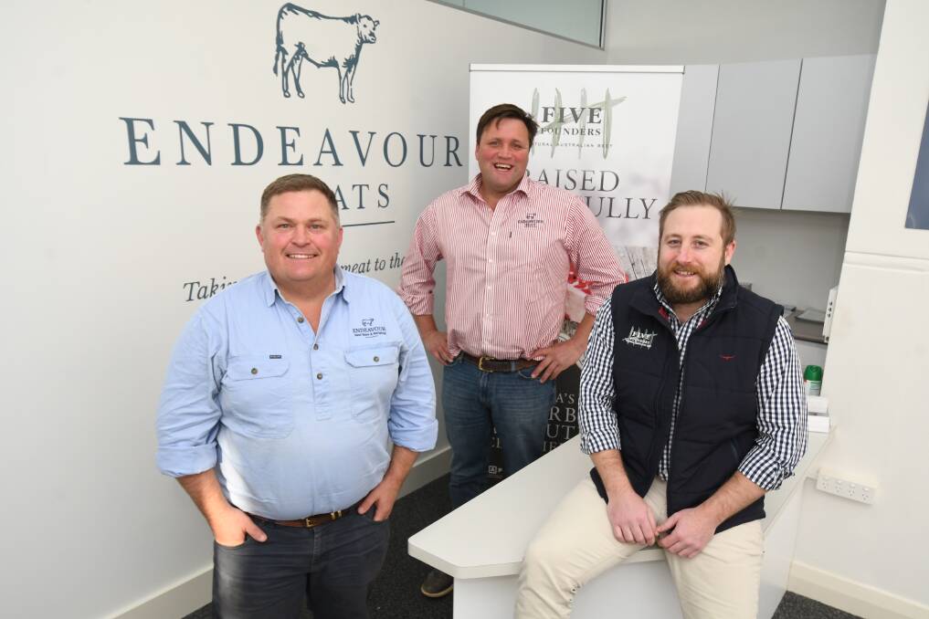 ORANGE AG HUB: Endeavour Meats director, Tim Sullivan with managers Tim Hansen and Luke Cartwright at the company's Orange office on Lords Place. Photo: JUDE KEOGH.