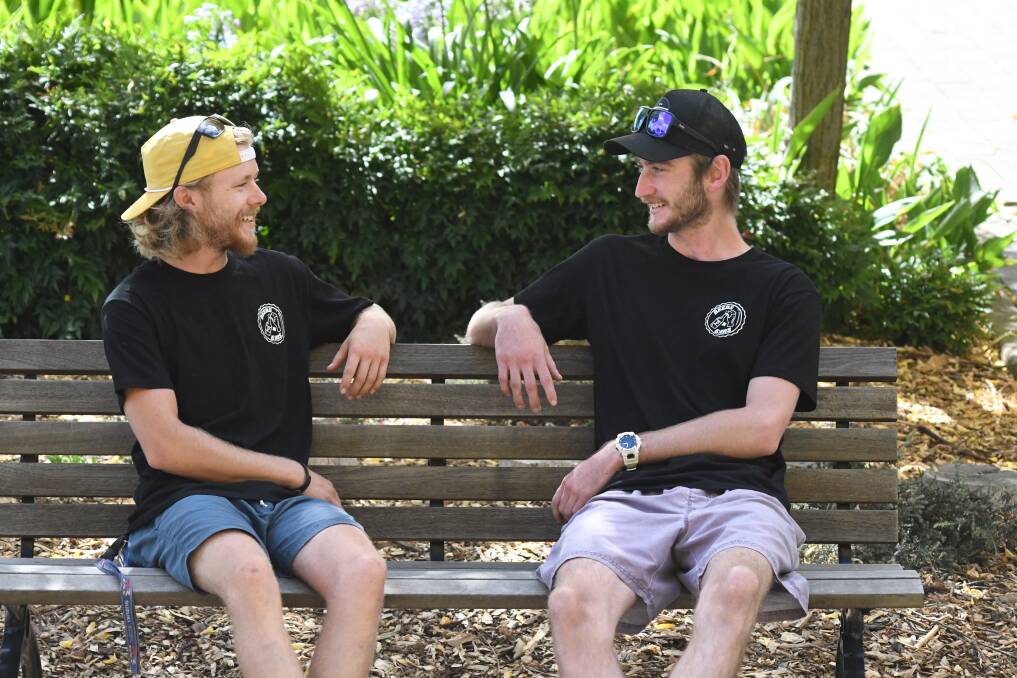 LONG HAUL: Best mates from the Central West, Lachlan McCann and Ellis Johnson have started The Beers and Ears Project via Facebook, giving people a space to reach out. Photo: JUDE KEOGH.
