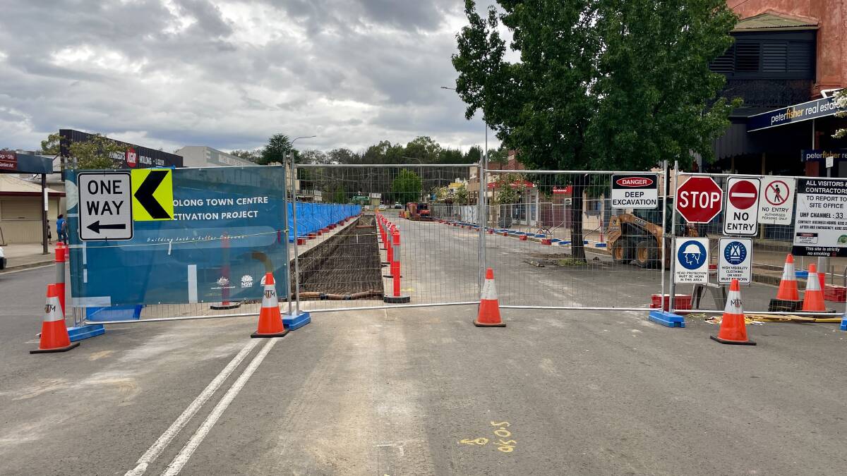 
View of major project works looking from the top end of Bank Street to the lower end toward the highway/Watson Street in Molong. Picture by Emily Gobourg.
