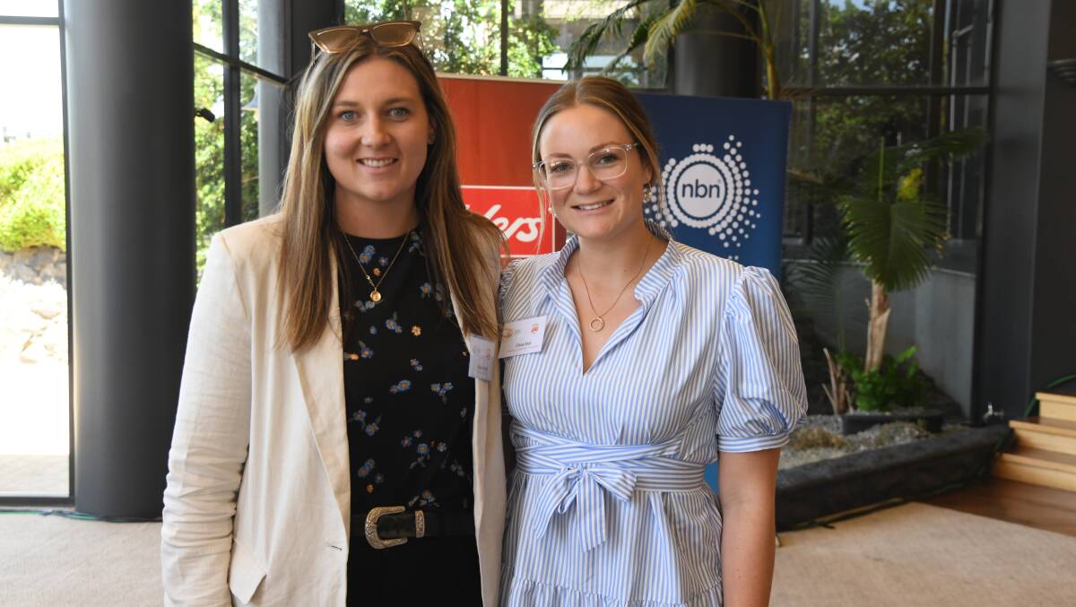 Emily Wright with Regional Investment Corporation's Olivia Meli at Banksia Orange on Thursday for RAI Regions Rising event. Picture by Carla Freedman.
