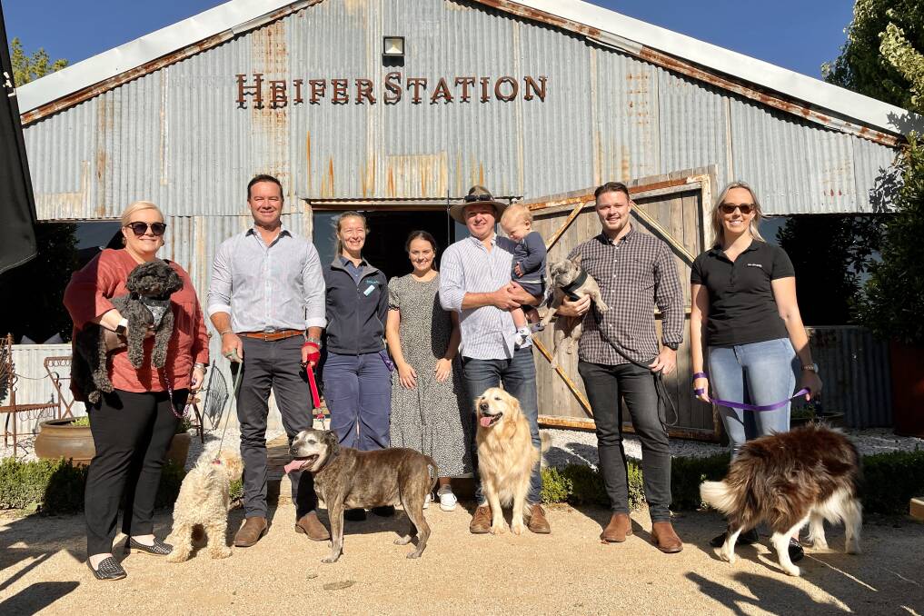 LIKE HERDING DOGS: McGrath Orange's Janeen Toner-Wasil with its director, Josh Fitzgerald and RSPCA Central West acting supervisor, Deanna Douglas, McGrath's Tori McFarlane and Heifer Station Wines operations manager, James Thomas with little Jack Thomas, and Jack Aumuller with Jacinta Gosper from the McGrath team. Photo: EMILY GOBOURG.
