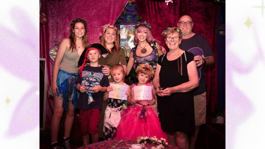 Orange's Savannah aka Manny with her family members at The Magical Land during her visit to the secret fairy hideaway at Kuranda. Picture supplied.