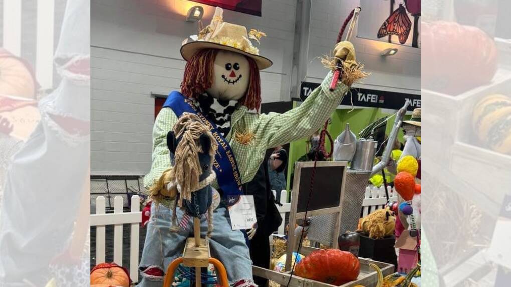 Friends from Orange in the Central West, Jane Lenahan and Michelle Pearce won first place with the scarecrow creation at the 2024 Sydney Royal Easter Show. Pictures supplied.