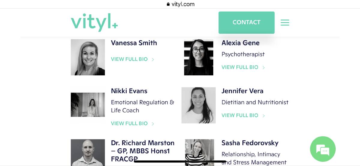 CONNECTING: The virtual Vityl hub connects a plethora of health professionals to people with chronic health conditions, with a presence now in Australia, New Zealand and Canada. Photo: VITYL WEBSITE/SCREENSHOT.