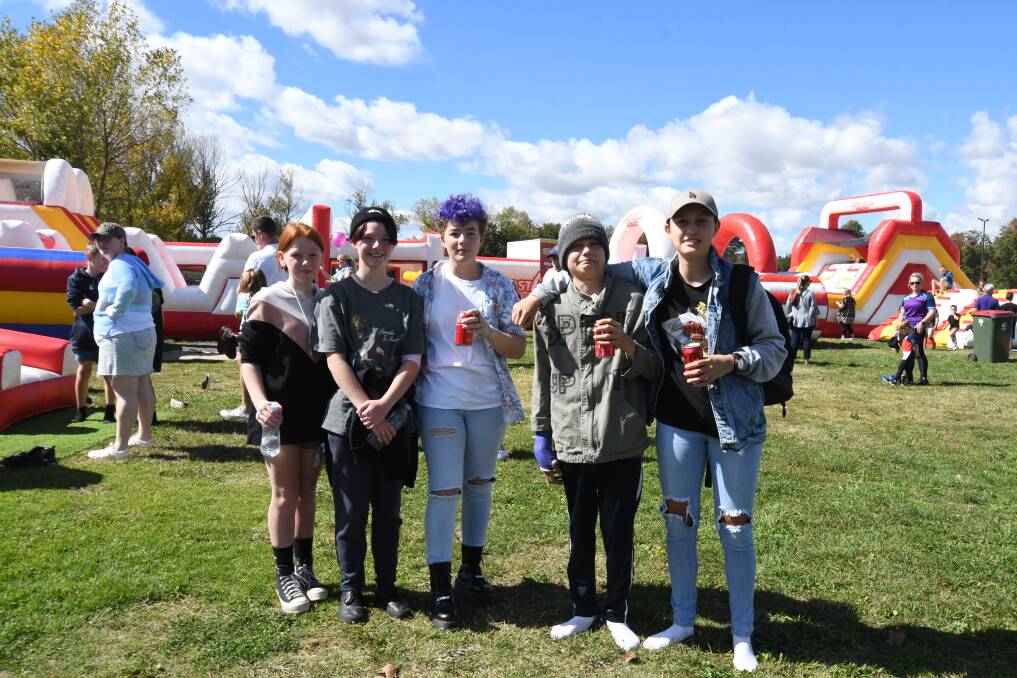 DAY ONE: Easter school holidays have kicked off with Youth Week Fun Day at the Orange Showground, as Izzy and Claire Baird, Racheal Anderson, Dupree and Harmony Keed get in on the action. Photo: CARLA FREEDMAN.