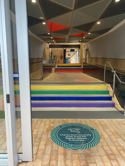 PROUD: The rainbow stairs installation at the Charles Sturt University campus in Orange. Photo: CONTRIBUTED.