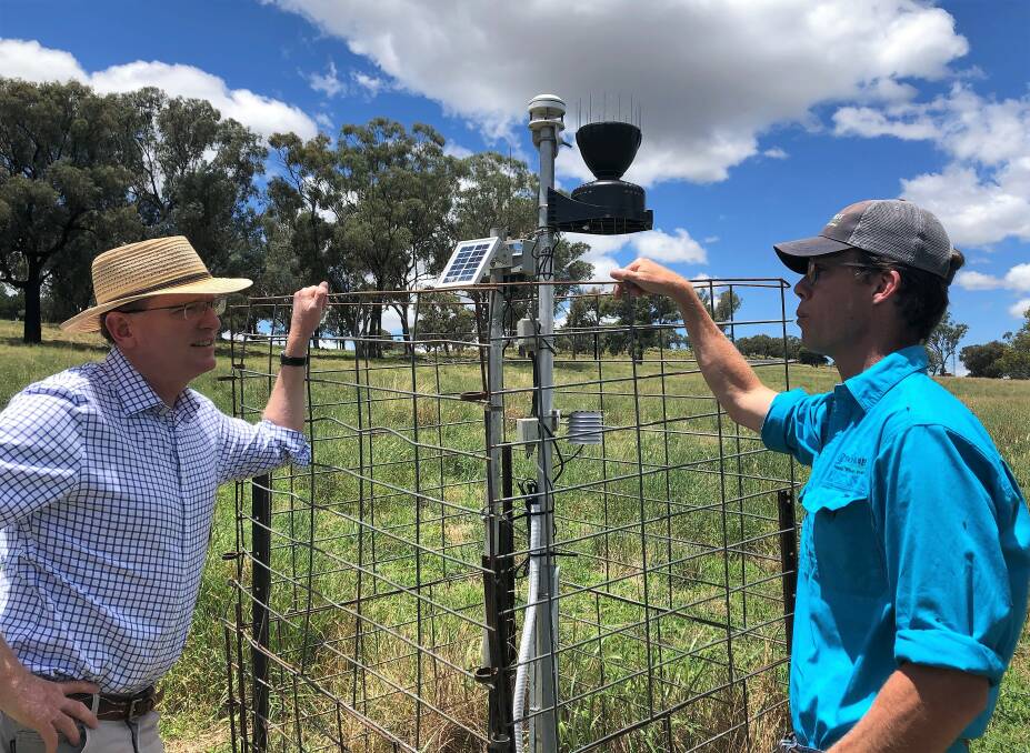 FARMING SCIENCE: Andrew Gee MP and CEO of Pairtree Intelligence, Hamish Munro discuss product entry to domestic and international markets with the newly developed technology tool. Photo: SUPPLIED. 