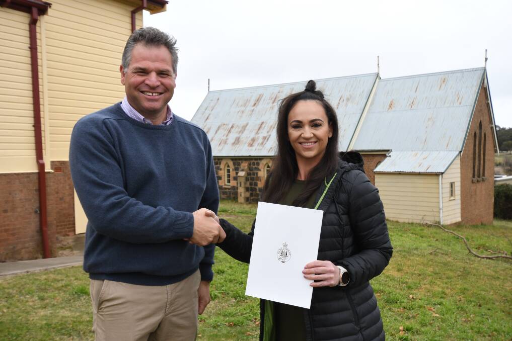 HONOURS: Member for Orange, Phil Donato congratulated Haylee Redfern in Lucknow on Friday, one of 29 recipients to receive a Community Recognition Statement. Photo: CARLA FREEDMAN. 