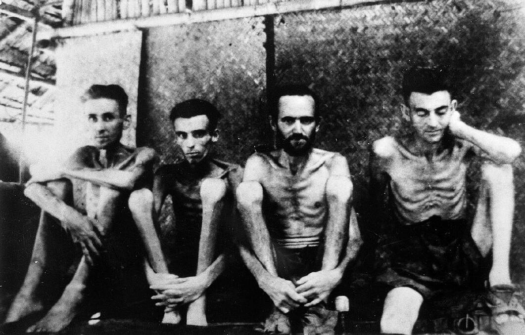 'FOUR SKELETAL SOLDIERS': The day after forces attacked the hospital, Japanese troops claimed Prisoners of War; pictured in Changi Jail, Singapore in 1942. PHOTO: WIKIMEDIA COMMONS.