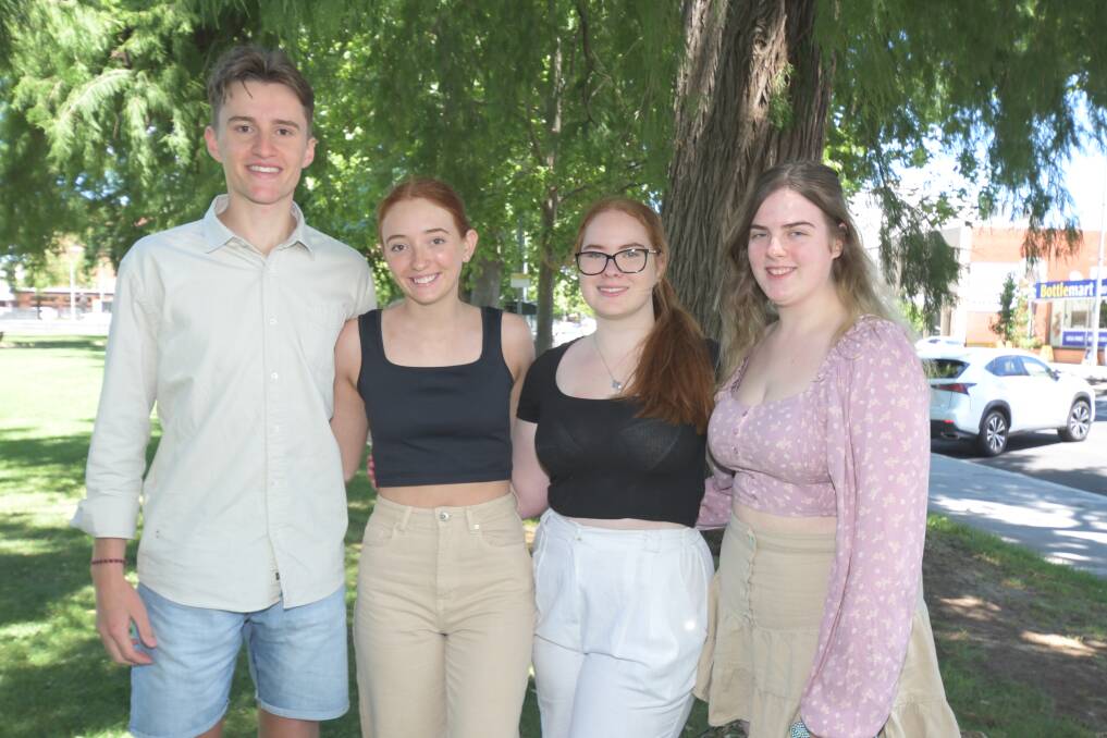 TECH KIDS ACE IT: Canobolas Technology High School's Toby Howell, Heidi Bell, Alesha Miller and Jessica Looby pinned Band 6 scores in English. Photo: JUDE KEOGH.
