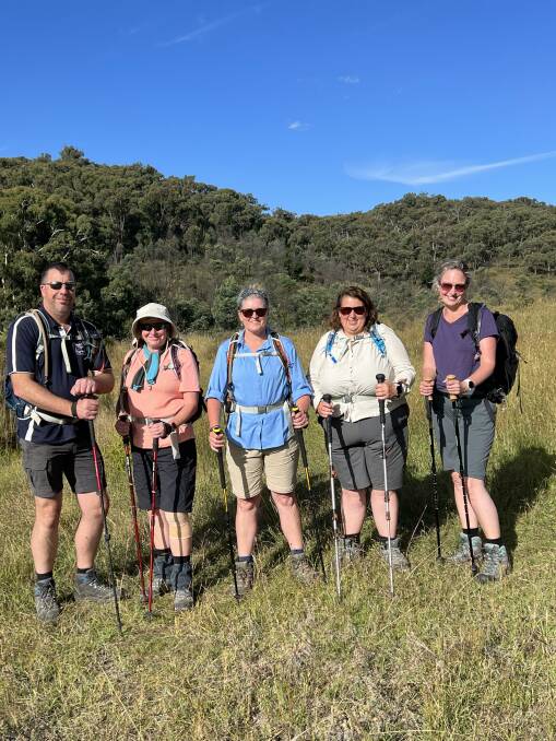 READY FOR THE ALICE: Craig Harvey, Louise Manca, Cathy Herft, Sharon Clark and Karen Canning training at Clifton Grove's Bridal Trail in anticipation of April's Larapinta Trail trip. Photo: SUPPLIED.