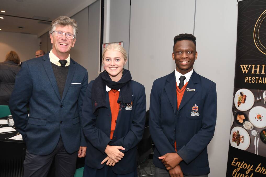RED SHIELD: Orange Anglican Grammar School's Keith Macleay, Lily Martin and Thapelo Nare. Photo: JUDE KEOGH.