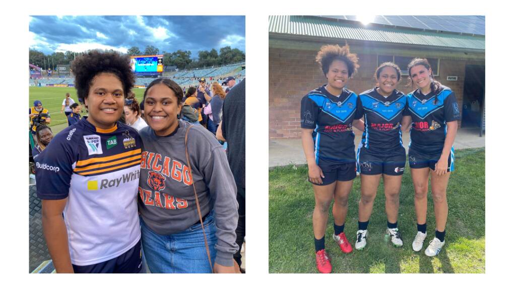 Orange Emus gun and Super W Brumbies' breakaway, Tabua Tuinakauvadra's little sister, Mereoni Tuinakauvadra, has been beaming for big sister 'Boo' and her Wallaroos call-up. Pictures supplied.
