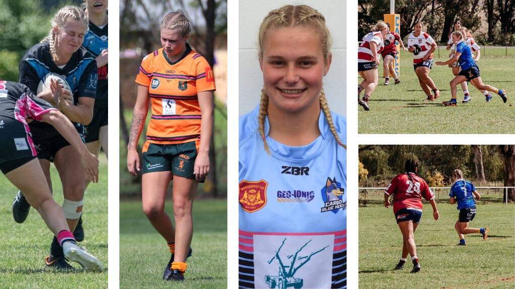Jorja Lees playing rugby league for Orange Vipers, rugby union with Orange City Lions, league tag with Cargo Blue Heelers, and rugby again with Yeoval Eagles on Saturday, April 6. Pictures supplied and Sarah Jayne Pickford.
