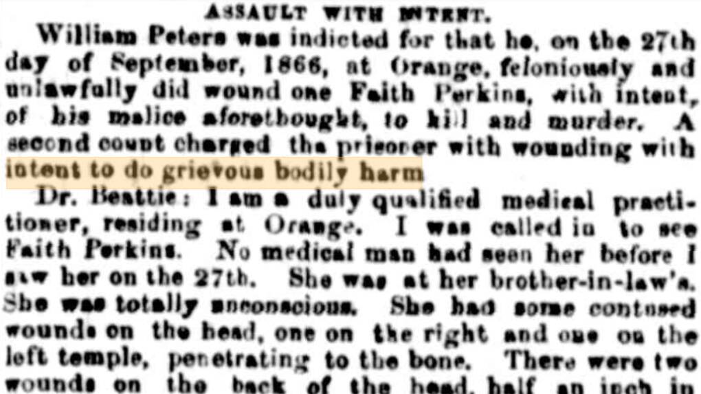 Excerpt on convicted criminal, William Peters, from the Bathurst Times, 1867. Picture from Trove.