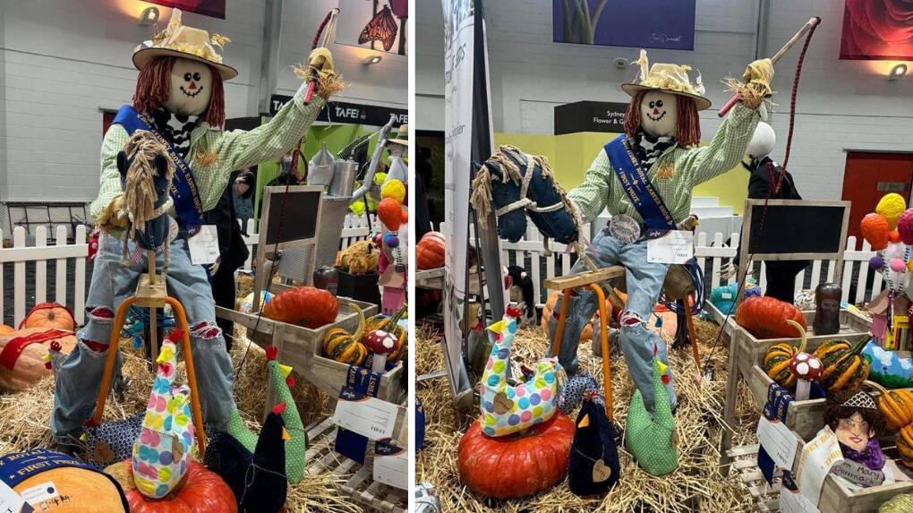 Friends from Orange in the Central West, Jane Lenahan and Michelle Pearce won first place with the scarecrow creation at the 2024 Sydney Royal Easter Show. Pictures supplied.