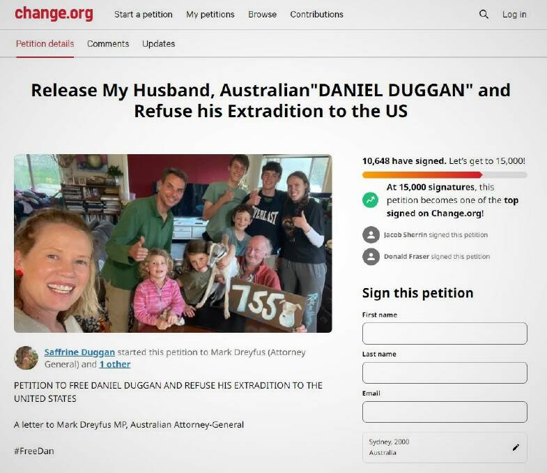 Saffrine Duggan's Change.org petition to release Daniel Duggan.
