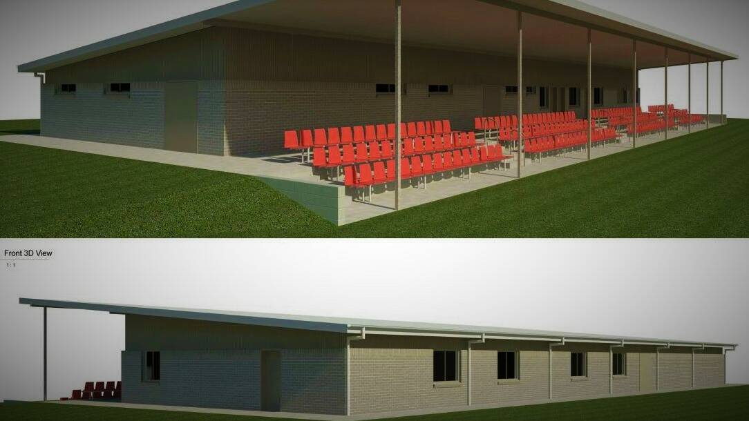 Computer render of the new 200-seat Canowindra grandstand complex, recently contracted to Hines Construction.