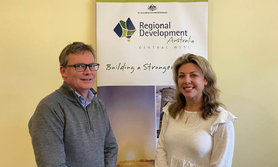 Regional Development Australia director Wayne Sunderland (left) and Regional Development Australia Central West projects and grants officer Sophie Lountain (right). 