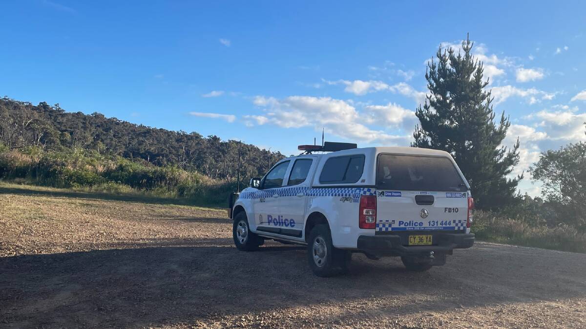NSW Police leave the search site on Friday. Missing person Esther Wallace is believed to have disappeared at Federal Falls about one kilometre south-west of Mount Canobolas, near Orange.
