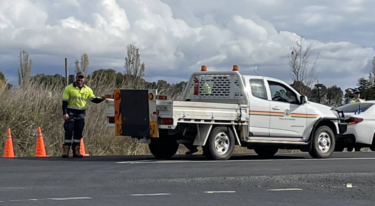 NSW Police close Escort Way after double motorbike crash near Orange. Picture by William Davis 