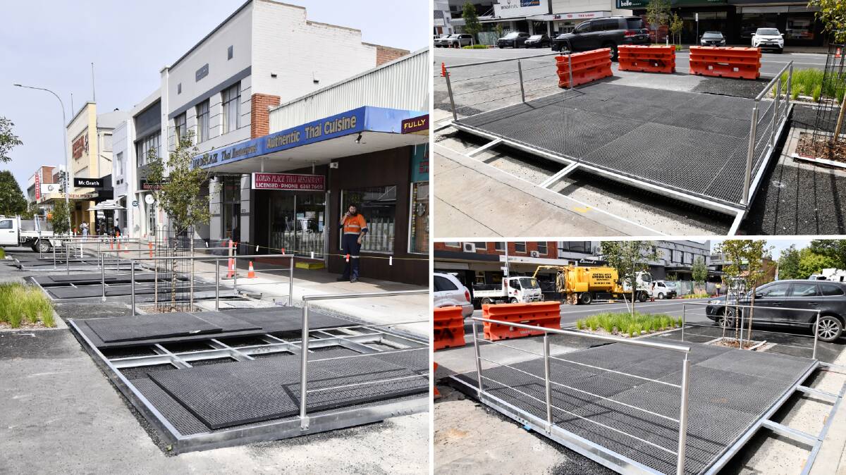 Outdoor dining decks arrive on Lords Place Orange for Orange City Council renovations. Picture by Jude Keogh. 