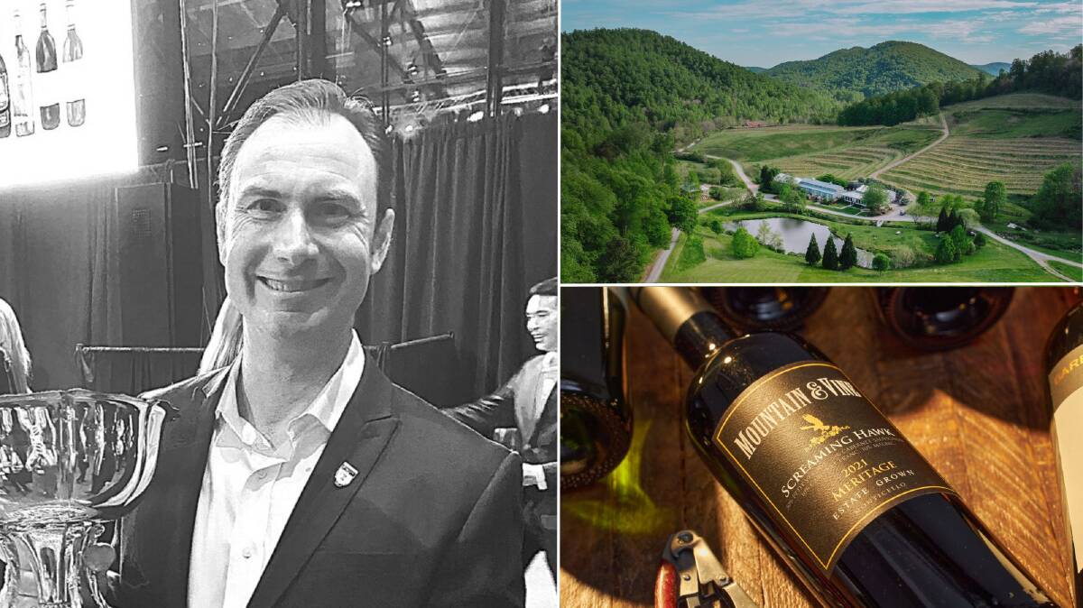 Orange expat Andrew Bilenkij won the Virginia Governor's Cup for the 2021 Mountain and Vine 'Screaming Hawk' Meritage from Delfosse Vineyards and Winery. Picture supplied. 