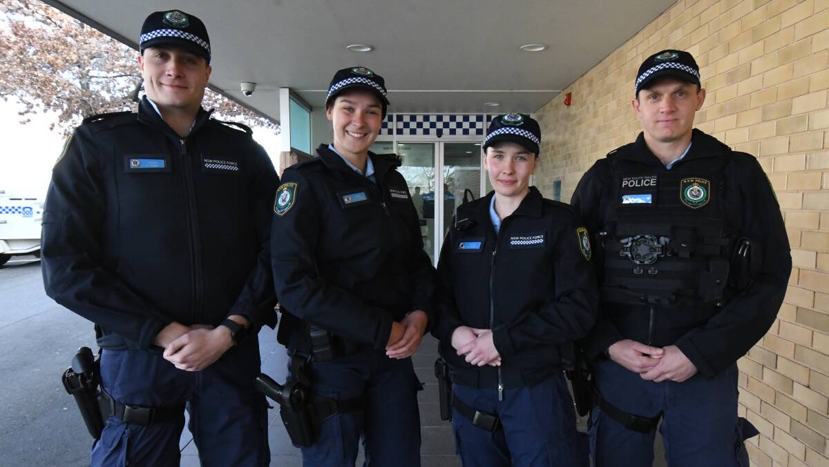 Probationary Constables Kieran Howe, Rebekah O'Connor, Sophie Heskett, and Nathan Russell at Orange Police Station. 