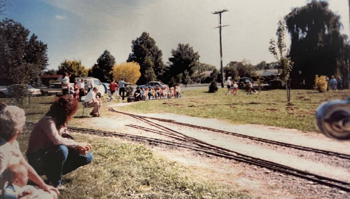 The first formal running at Orange's scale railway at Matthews Park, March 11, 1984. 