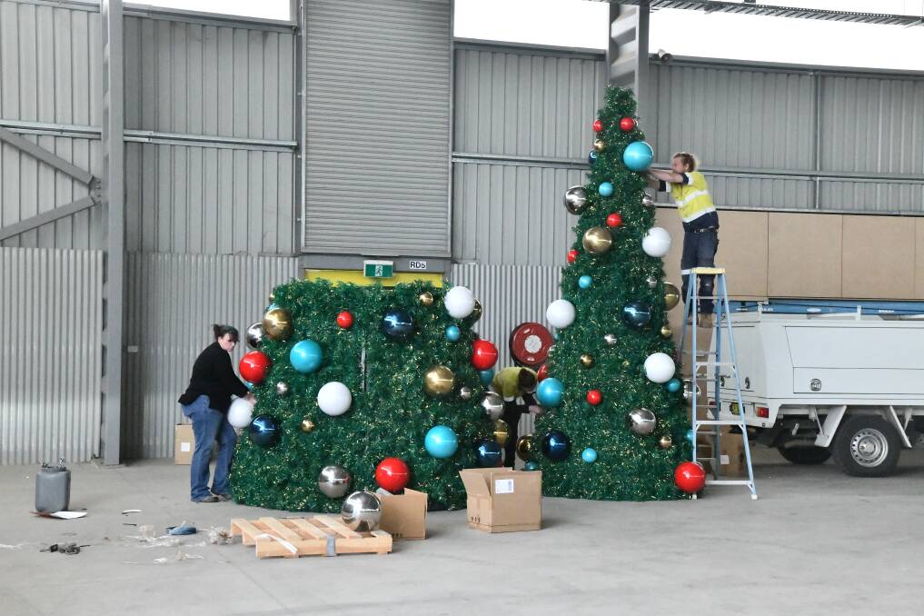 Tree in storage at Orange Showground. The six-metre Christmas tree was installed in front of Robertson Park, Orange on Thursday by Orange City Council. Picture by Carla Freedman. 
