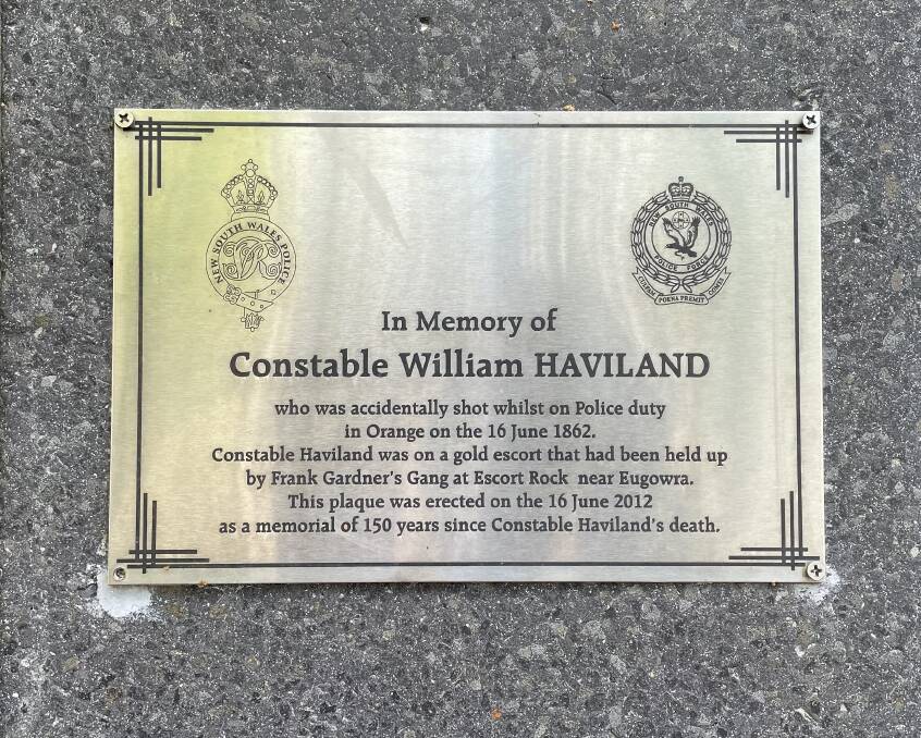 Memorial to Constable William Haviland at Orange Police Station. Picture by William Davis
