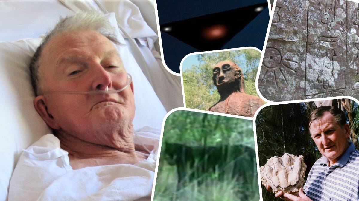 Cryptozoologist Rex Gilroy spent decades hunting the Lithgow Panther, Yowie, UFOs, and evidence of Atlantis. Has died this week aged 79. Pictures supplied. 