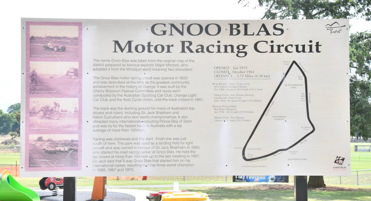 Gnoo Blas Racetrack at 1610 Forest Road, Orange. Gnoo Blas Motor Racing Circuit. Sign at Jack Brabham Park. Picture by Carla Freedman. 