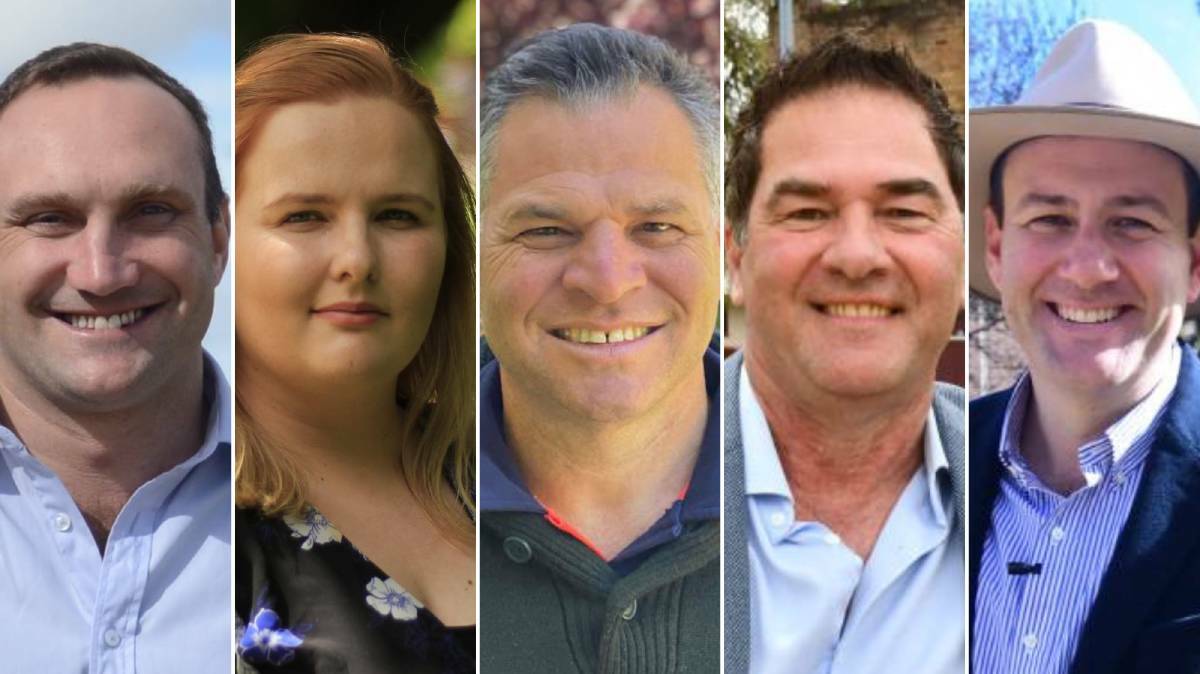 2023 NSW Election, Orange. (Left to right) Nationals MLC Scott Barrett, Labor Heather Dunn, Independent Phil Donato, Nationals Tony Mileto, and Nationals MLC Sam Farraway.
