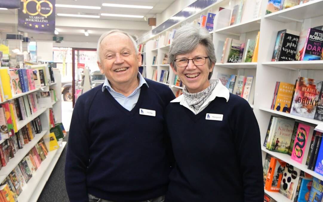 TURNING THE PAGE: Founders Margaret and Phillip Schwebel during their final week together at Collins Booksellers in Orange. PHOTO: Jude Keogh. 