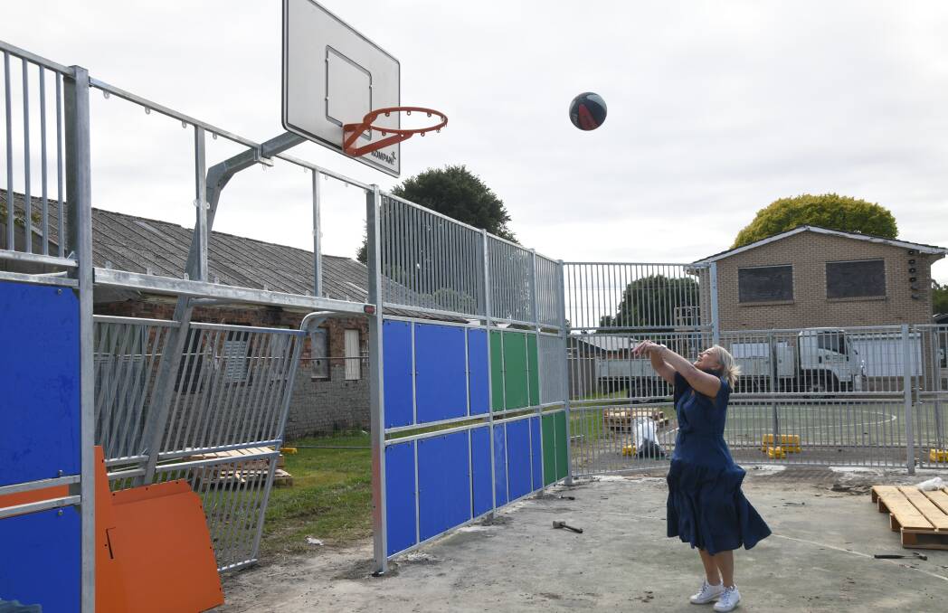 Cr Greenhalgh at the construction of the new Bob Russell Sports Court at Moulder Park. Picture by Carla Freedman. 