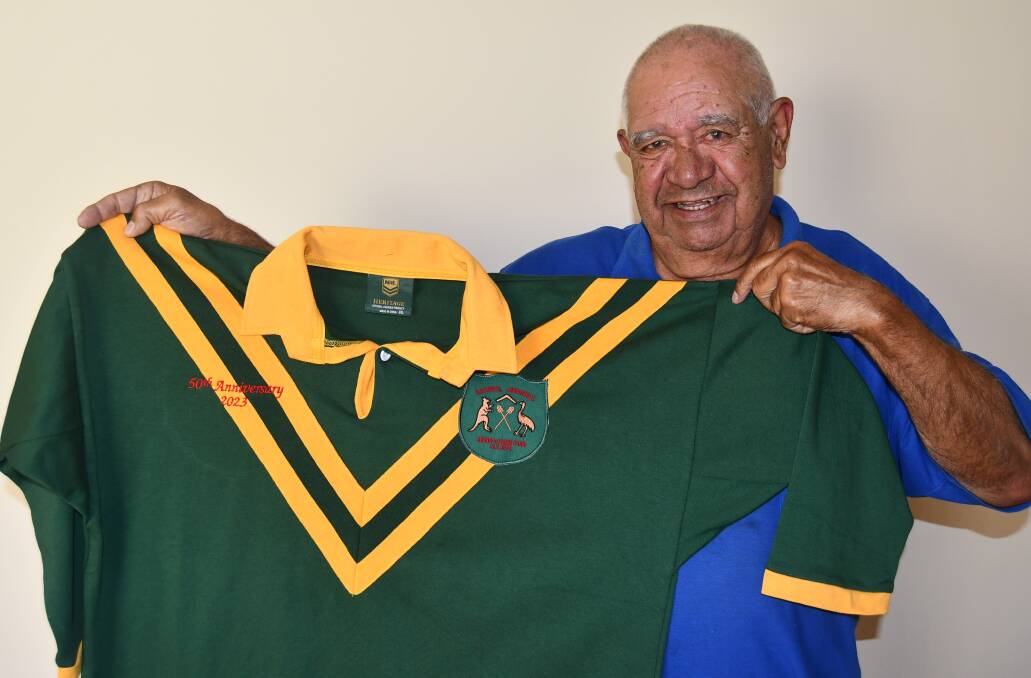 Geoff Thorne with his Australian retrospective jersey. Picture by Bradley Jurd