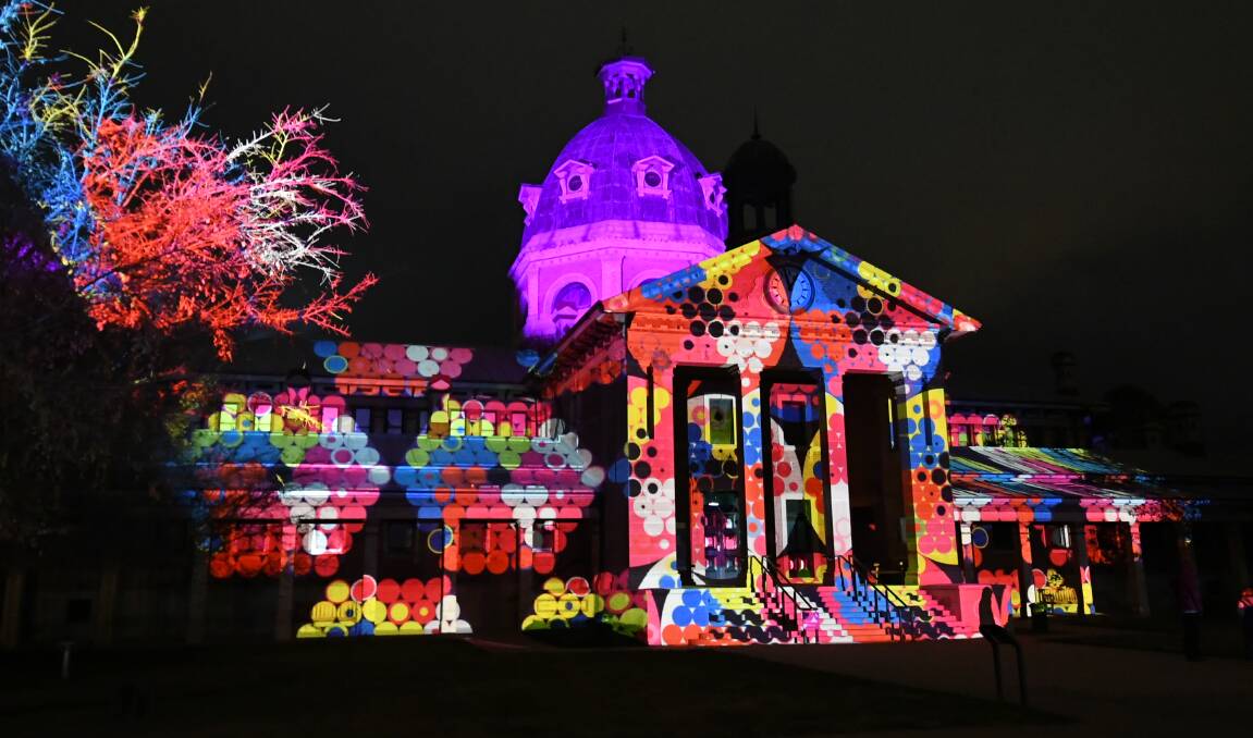 The illuminations that lit up the Bathurst Court House in 2020 will be back again for the 2022 Bathurst Winter Festival. Photo: CHRIS SEABROOK