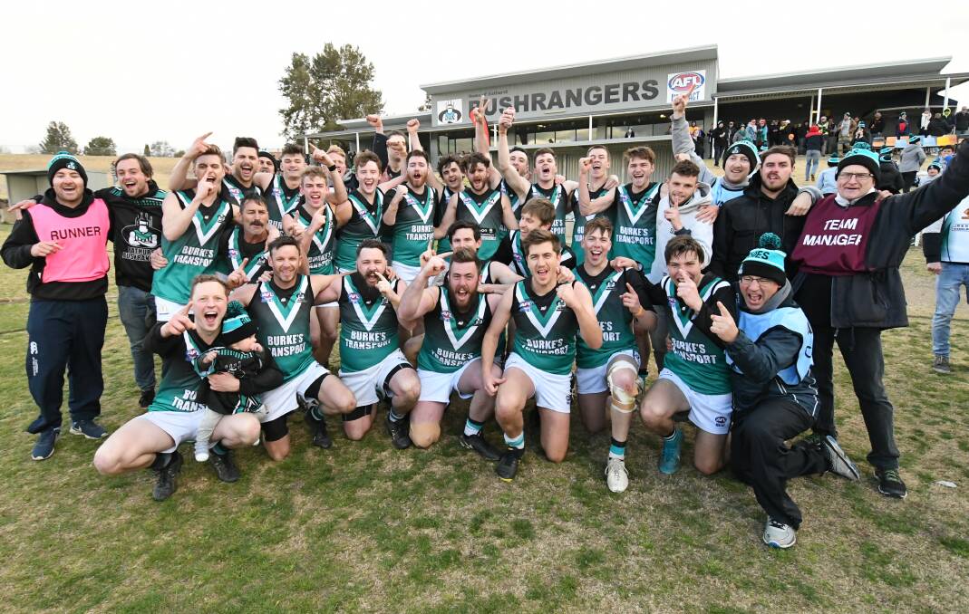 YOU BEAUTY: The Bathurst Bushrangers Rebels are the 2019 Central West AFL premiers. They beat the Orange Tigers 9-15-69 to 5-9-31 on Saturday. Photo: CHRIS SEABROOK
